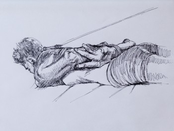 drawing on man in rope restraints