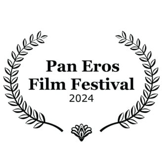 Black print Pan Eros Film Festival 2024 framed by laurels on white background for the SEAF 2024 Calls for Art